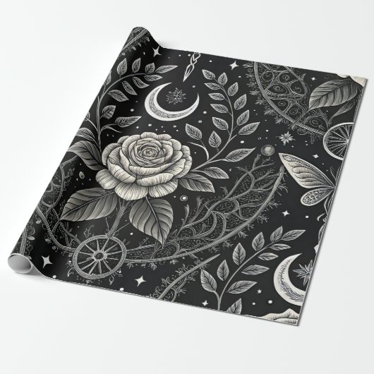 Gothic Butterfly Floral Pattern (4) ラッピングペーパー (アンロールド)