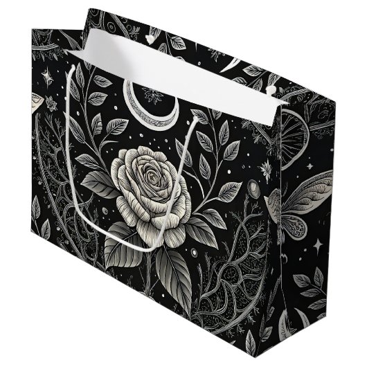 Gothic Butterfly Floral Pattern (4) ラージペーパーバッグ (正面アングル)