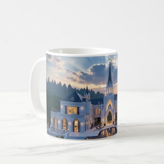 Gothic Castle at Dusk – Luxury Nature Mug Design コーヒーマグカップ (正面左)
