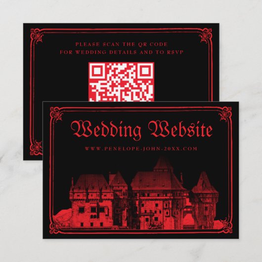 Gothic Castle Border Black Red Wedding Website エンクロージャーカード (正面/裏面)