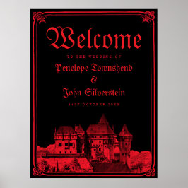 Gothic Castle Border Black Red Wedding Welcome ポスター