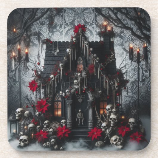 Gothic Castle Night with Skulls, Candles Dark コースター (正面)