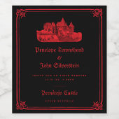 Gothic Castle Red Black Border Wedding Invitation ワインラベル (シングルラベル)