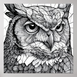 Gothic Cathedral Art: Majestic Owl Stained-Glass ポスター