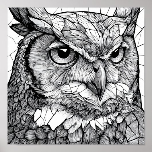 Gothic Cathedral Art: Majestic Owl Stained-Glass ポスター (正面)