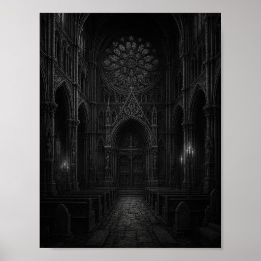 Gothic Cathedral in Black + White Poster ポスター (正面)