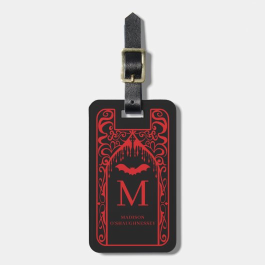 Gothic Cathedral Red Black Vampire Monogram ラゲッジタグ (正面縦)