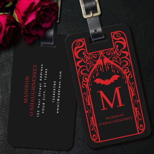 Gothic Cathedral Red Black Vampire Monogram ラゲッジタグ