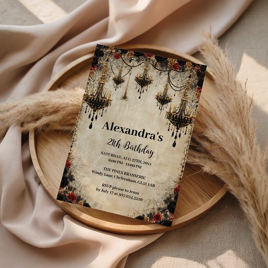 Gothic Chandelier Roses Birthday 招待状
