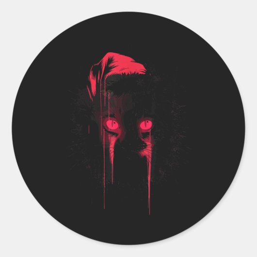 Gothic Christmas Nge Horror Cat Santa Hat Witchy X ラウンドシール (正面)