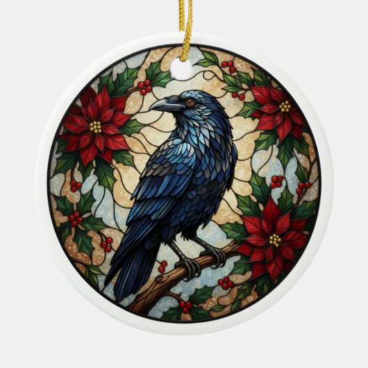 Gothic Christmas Raven Poinsettia Ceramic Ornament セラミックオーナメント (正面)