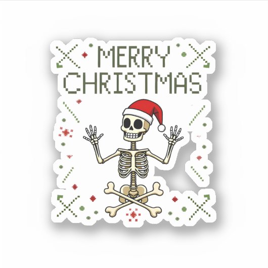 Gothic Christmas Ugly Skull Rock Christmas T-Shirt シール (正面)