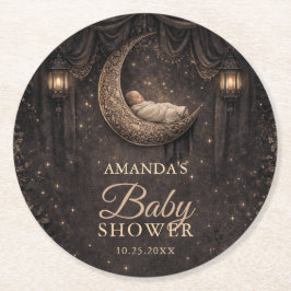 Gothic Crescent Moon Stars Baby Shower ラウンドペーパーコースター