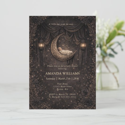 Gothic Crescent Moon Stars Baby Shower Invitation (スタンド正面)