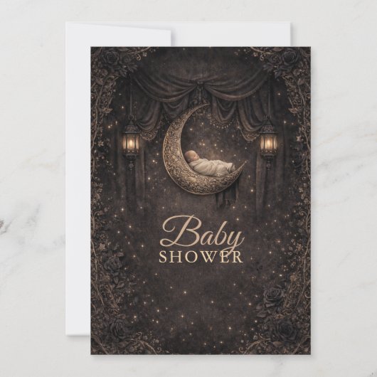 Gothic Crescent Moon Stars Baby Shower Invitation (裏面)