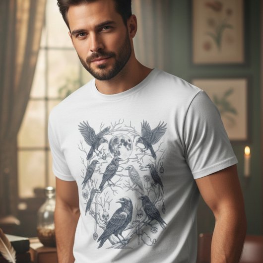 Gothic Crow Moon T-Shirt - Dark Academia Style Tシャツ