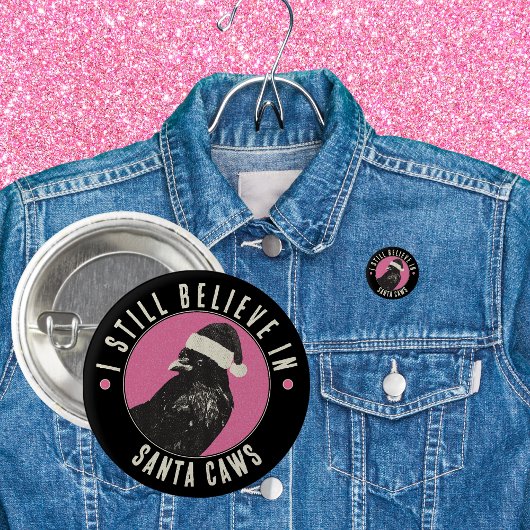 Gothic Crow Santa Caws Pink and Black Holiday 缶バッジ