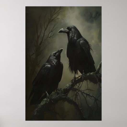 Gothic Crows Art Printable, Birds On Branch Dark ポスター (正面)