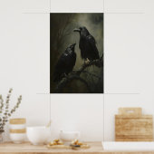 Gothic Crows Art Printable, Birds On Branch Dark ポスター (キッチン)
