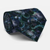 Gothic Cthulhu Turquoise Tentacle Flowers Monogram ネクタイ (ロール)
