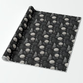 Gothic Dahlia and Fern Seamless Woodcut Pattern ラッピングペーパー (アンロールド)