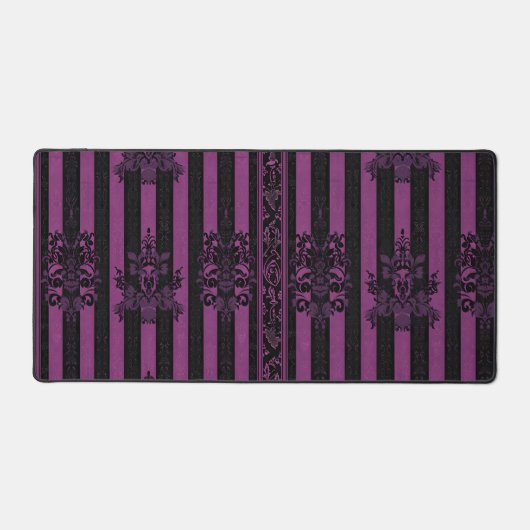 Gothic Damask Purple & Black Striped Desk Mat  デスクマット (正面)