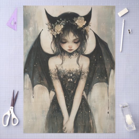 Gothic Dark Fairy with Floral Crown Decoupage 薄葉紙 (クラフト)