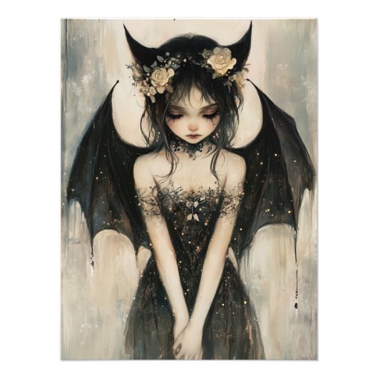 Gothic Dark Fairy with Floral Crown Wall Art フォトプリント (正面)