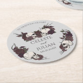Gothic Dark Floral Til Death Gray Wedding ラウンドペーパーコースター (アングル)