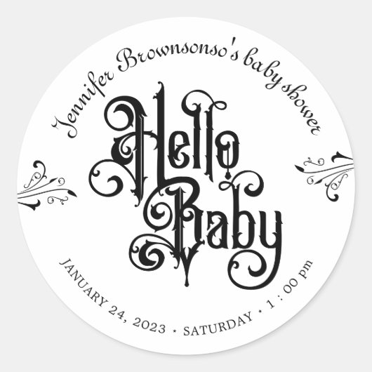 Gothic Dark Hello Baby Shower ラウンドシール (正面)