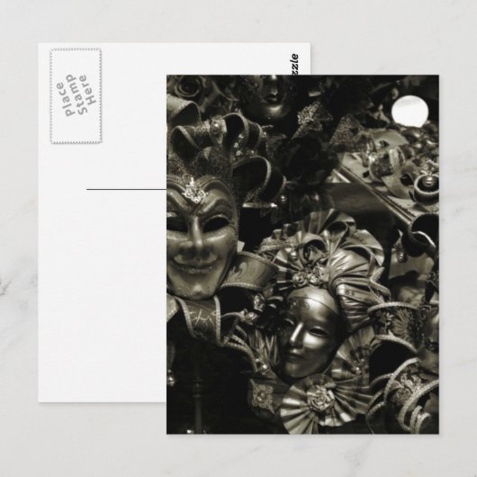 Gothic Dark Masquerade Masks Black and White ポストカード (正面/裏面)