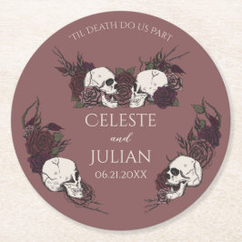 Gothic Dark Mauve Pink Floral Til Death Wedding ラウンドペーパーコースター
