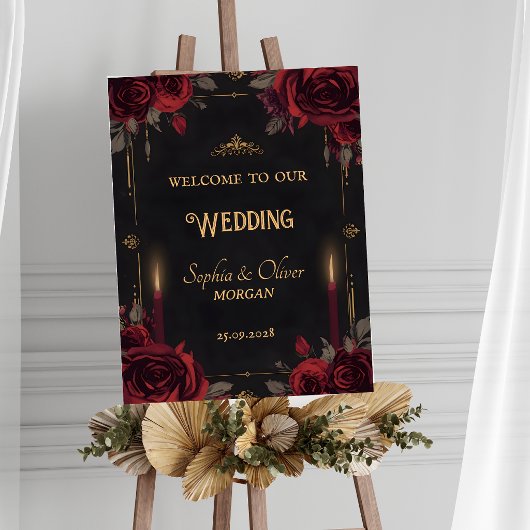 Gothic Dark Romance Elegant Wedding Welcome Sign ポスター