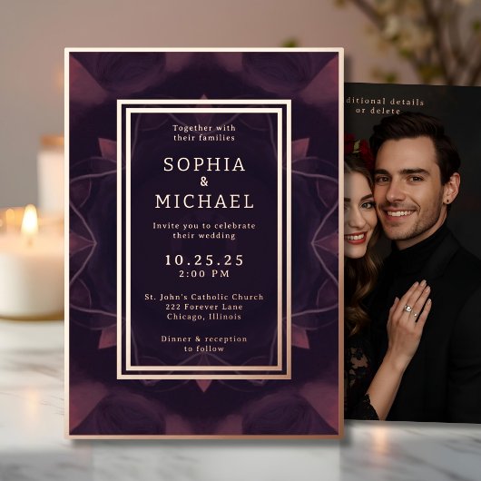 Gothic Dark Wedding Invitation Photo Template 箔シーズンカード
