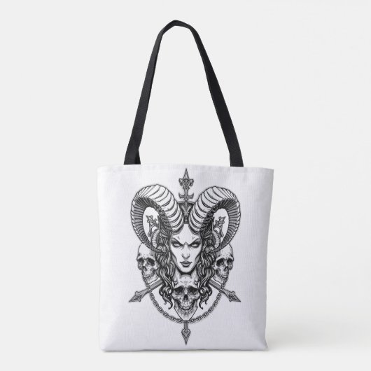 Gothic Demonic Queen Skull Art トートバッグ (裏面)