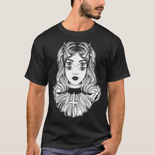 Gothic Devil Girl Satanic Goth Occult Occultism Ha Tシャツ (正面)
