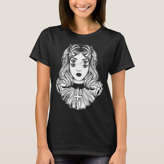 Gothic Devil Girl Satanic Goth Occult Occultism Ha Tシャツ (正面)