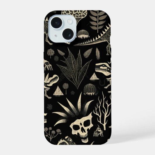 Gothic Dinosaur Skeleton Engraving Pattern iPhone 15ケース (裏面)
