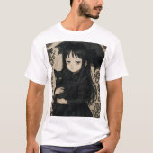 Gothic Elegance: Japanese Girl with the Black Cat Tシャツ (正面)