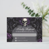 Gothic Elegance Purple Boho Skull Floral Wedding 出欠カード (スタンド正面)