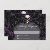 Gothic Elegance Purple Boho Skull Floral Wedding 出欠カード (正面/裏面)