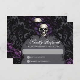 Gothic Elegance Purple Boho Skull Floral Wedding 出欠カード