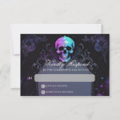 Gothic Elegance Purple Boho Skull Floral Wedding 出欠カード (正面)