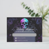 Gothic Elegance Purple Boho Skull Floral Wedding 出欠カード (スタンド正面)
