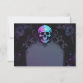 Gothic Elegance Purple Boho Skull Floral Wedding 出欠カード (裏面)