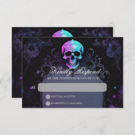 Gothic Elegance Purple Boho Skull Floral Wedding 出欠カード