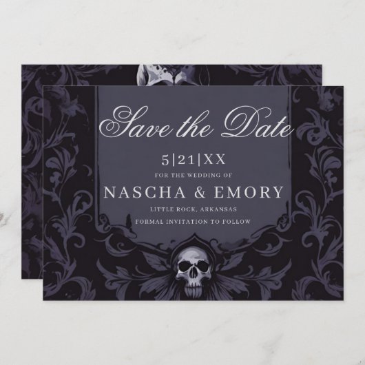 Gothic Elegance Purple Boho Skull Save The Date セーブザデート (正面/裏面)