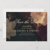 Gothic Elegant Dark Red Floral Boho Wedding セーブザデート (正面)