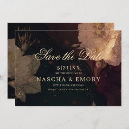 Gothic Elegant Dark Red Floral Boho Wedding セーブザデート