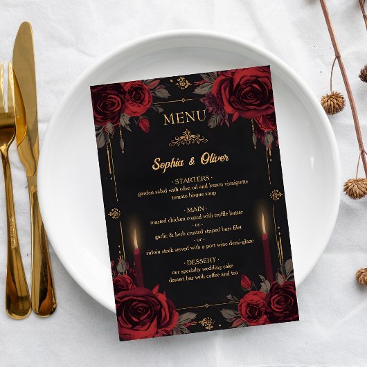 Gothic Elegant Dark Romance Wedding Menu メニュー